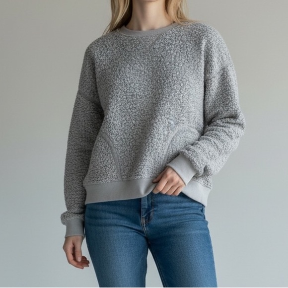 Victoria’s Secret PINK Gray Faux Sherpa Sweatshirt - Picture 2 of 13